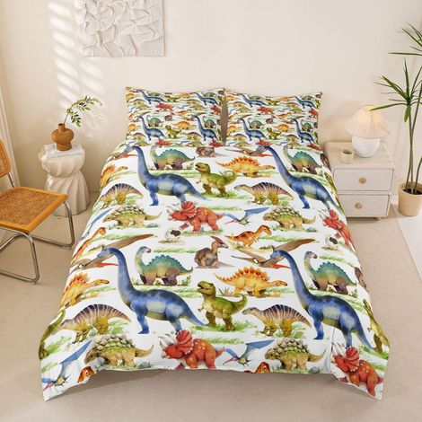 Parure de lit 2 pièces pour enfant - Avec housse de couette 135 x 200 cm - Motif dinosaures - En microfibre - 1 taie d'oreiller de 80 x 80 cm - Pour enfant (1/5)