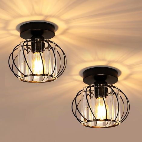 2 Plafonniers Cristal Noir - E27 Moderne Lumière Réfractée - Intérieur Salon Chambre Couloir - Compact Design Élégant (1/5)