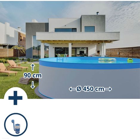Stahlwandpool Set rund Acapulco 450x90 cm, Stahl 0,3 mm weiß, Folie 0,2 mm blau, overlap (1/5)