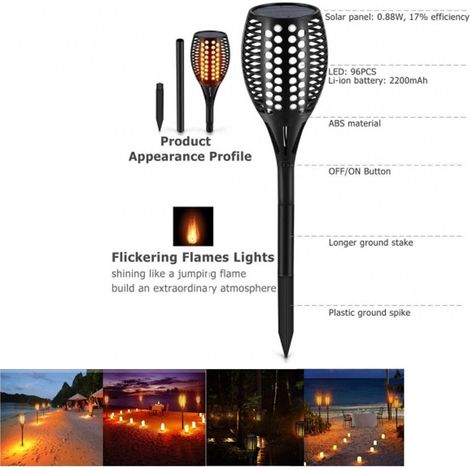 Trade Shop - Solarstrahler 96LED Flammeneffekt Wasserdicht IP65 Gartenbeleuchtung - (1/2)