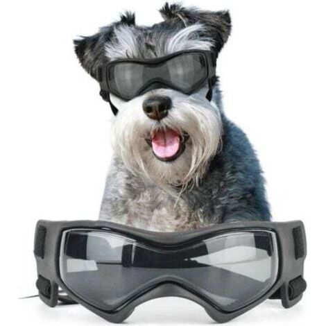 Lunettes de soleil pour chien de race moyenne, protection UV, carlin, pour chiens de petite et moyenne taille, coupe-vent, anti-buée, anti-neige, faciles à porter/réglables (noir froid)