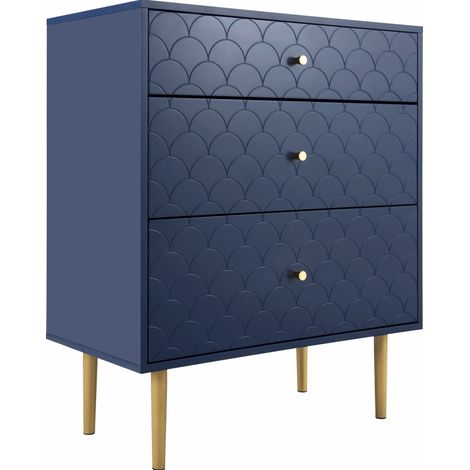 Commode 3 tiroirs en bois et métal bleu marine 75 x 40 x 89 cm (1/5)
