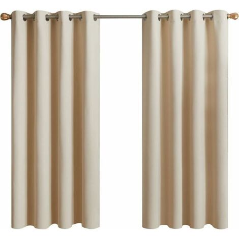 Thermovorhang, Verdunkelungsvorhang, 2 kurze, isolierende Vorhänge gegen Kälte und Lärm mit Ösen für Wohnzimmer, Kinder- oder Erwachsenenschlafzimmer, Ankleidezimmer (132 x 155 cm, Beige-Cremeweiß),