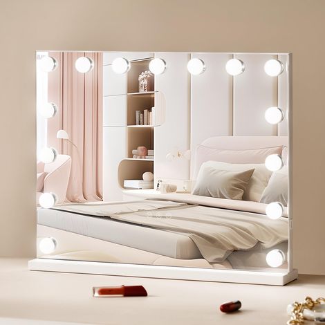 VEVOR Specchio per Trucco Hollywood con 15 Lampadine LED Dimmerabili, 3 Modalita di Illuminazione a Colori, Specchio Ingranditore 5X Rimovibile, Porta USB, Controllo Smart Touch Specchio 580x458 mm (1/5)