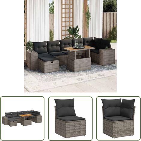 vidaXL Salon de jardin 5 pcs avec coussins gris résine tressée acacia (1/5)