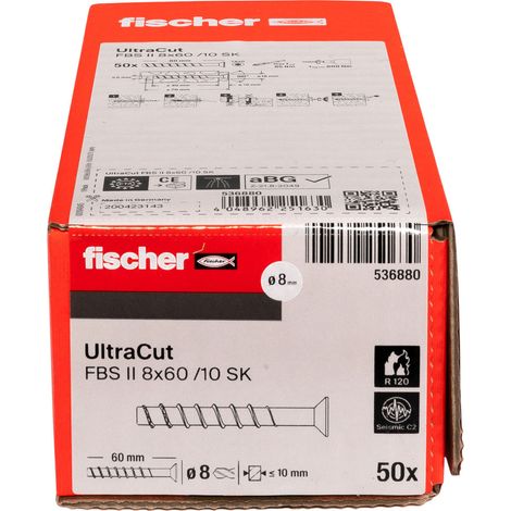 Fischer 50x ULTRACUT FBS II 8 x 60 mm 10/- SK tête fraisée - 536880