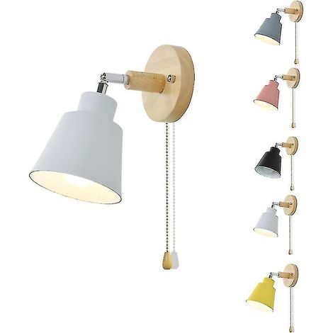 Lampe de chevet nordique en bois avec fermeture éclair, applique murale de chevet pour chambre ou couloir. (1/5)