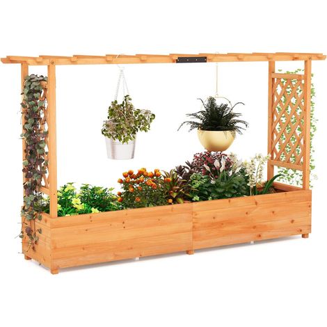 2M Raised Garden Bed Fir Wood Climbing Planter Box w/ 2-Sided Trellis (1/5)