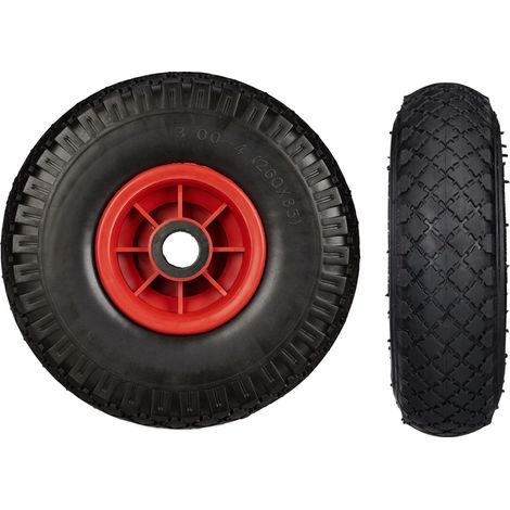 Lot de 2 roues de brouette increvables 26 x 8,5 cm transport confortable jardin en caoutchouc noir (1/4)