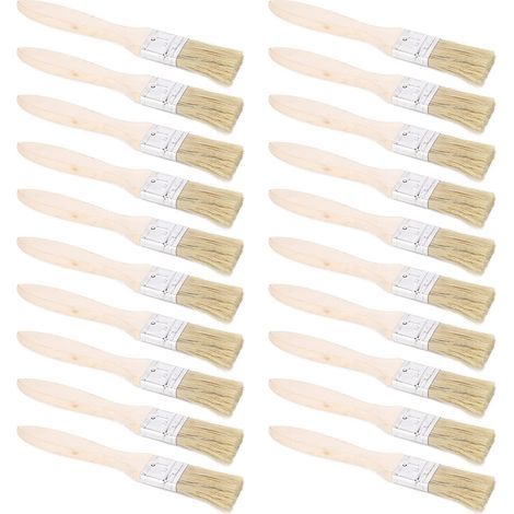 20pcs Pinceau, Kit de Brosse Plate à Manche en Bois de Laine Artificielle, pour Peinture Murale, Brossage de Barbecue et Nettoyage de Crevasse, 25mm, Brosses Métalliques Et Brosses En (1/5)