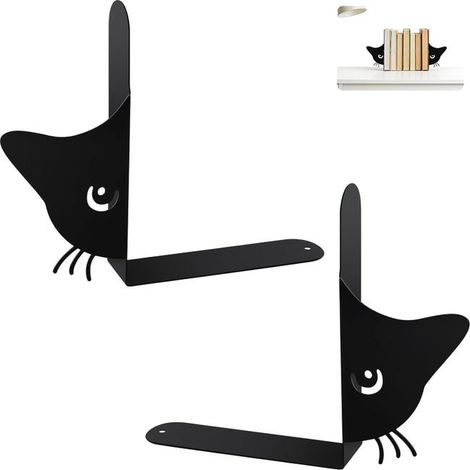 Fermalibri in metallo nero con design a gatto, set da 2 pezzi originali da 18 cm, robusti fermalibri, supporto per libri (1/5)