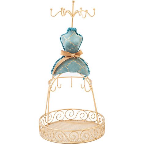 Présentoir à bijoux/étagère rétro européenne personnalisé, motif paon bleu et or, idéal pour les cadeaux de mariage en vitrine. Grande cage en fer doré.