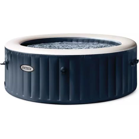 piscina idromassaggio gonfiabile intex "purespa bubble massage" con telo base, telo di copertura, dispenser prodotti chimici, luce led e due poggiatesta 4 persone blu 196x196x71 cm - cod. 28430np