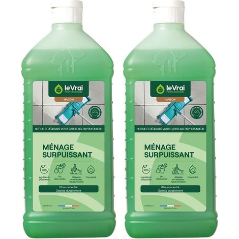 LE VRAI PROFESSIONNEL - Ménage Surpuissant - Nettoyant Sol Carrelage - Détergent Dégraissant non Moussant - Parfum Pin des Landes - Fabrication Française - Bidon 1L (Lot de 2) (1/5)