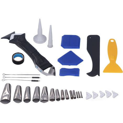 Ensemble d'outils de calfeutrage 5 en 1 : pelle multifonctionnelle, grattoir d'angle, outil de finition pour mastic silicone