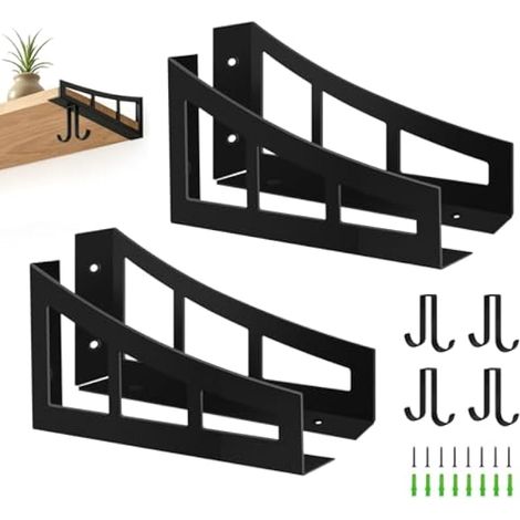 4 Pièces Equerre Etagere Murale, Supports d'étagère en Métal de 20 cm, Supports Triangulaires Angulaires Droits de 90 Degrés, Support D'étagère avec Crochets pour Cuisine, Salon, Garage, Bureau (1/5)