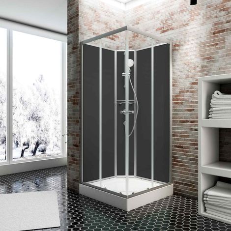 [PRODUIT D'OCCASION] [JAMAIS UTILISÉ] Cabine de douche intégrale, 90 x 90 cm, Cabine de douche complète Schulte avec porte coulissante, parois fixes, receveur, panneaux muraux et robinetterie, Rimini (1/5)