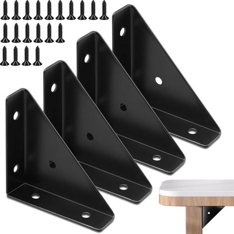 4Pcs Corner Support d'angle, support d'angle noir, supports d'angle en métal, support d'étagère d'angle triangulaire, renforts d'angle 66 mm × 66 mm pour bois, connecteur de support d'angle de lit (1/5)