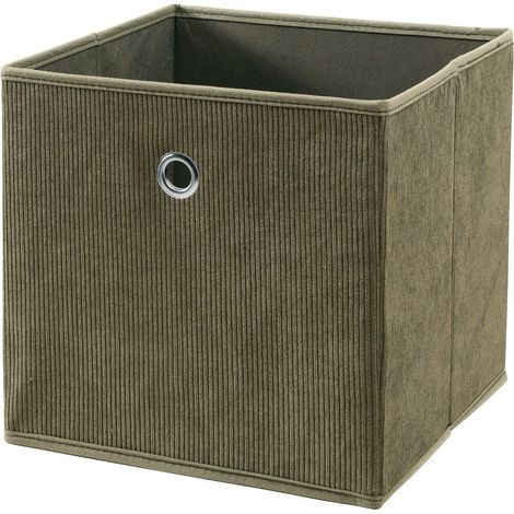 Calicosy – Cube pliable en tissu velours côtelé kaki 28x28 cm – Hauteur 27 cm – Solution de rangement élégante et pratique (1/5)