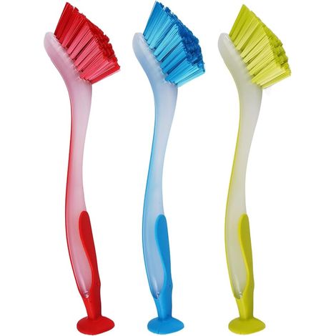 3 Pièces Brosses à Vaisselle avec Ventouse, 26×3,5cm récurer De Cuisine avec Base à Ventouse, Poils Brosses De Nettoyage pour Casseroles per Assiettes, Casseroles, Revêtements Muraux Carrelés (1/5)
