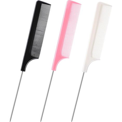 Peigne à cheveux en queue de rat 3 pièces (noir+rose+blanc)