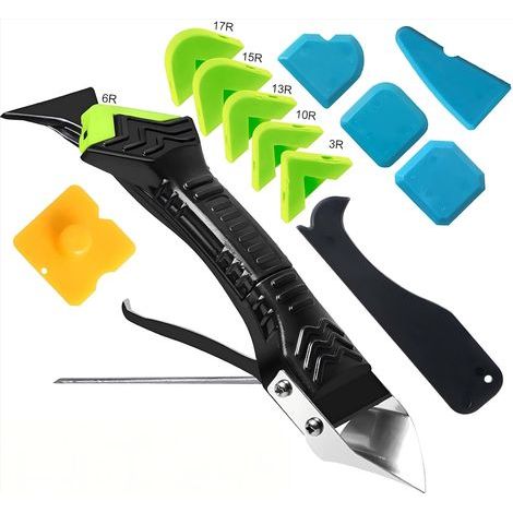 5 in 1 Silicone Caulking Tool for Grout Removal - Finishing Tool with Grout Scraper, 6 Silicone Exchange Pads - Adhesive Residue Scraper - Repair Tool Kit (1/5)