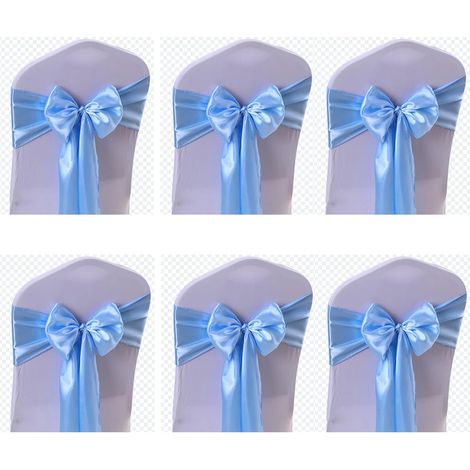 Stretch Satin Bow Chair Belt Chair Back Bow Ribbon Fournitures décoratives (bleu ciel) 6 pcs (1/5)