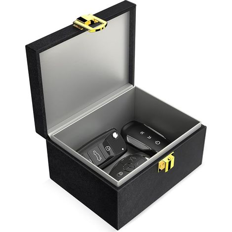 lanpard Boîte Anti RFID Clé Voiture Ensemble avec Etui RFID, Boitier Blocage Signal RFID Protection de Sécurité Clé Télécommande Voiture Keyless Go Contre Piratage à Distance Noir (Noir S)