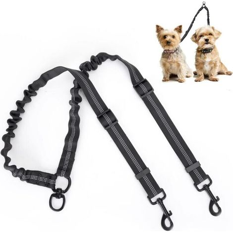 Laisse double pour chien, réglable et rotative à 360°, pour 2 chiens, grande taille, anti-emmêlement, réfléchissante