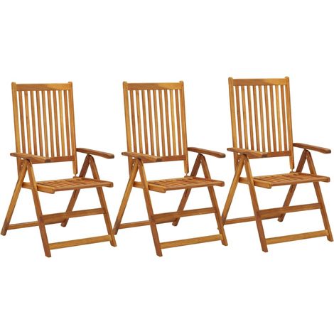 Lot de 3 Chaises inclinables de jardin,Fauteuils d'extérieur Bois solide d'acacia -TF46341 (1/5)
