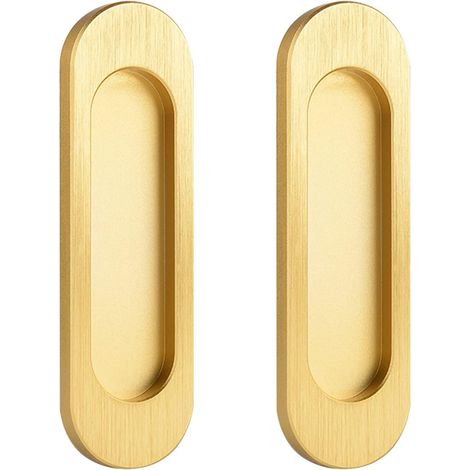 MOROBOR Lot de 2 poignées de porte coulissantes ovales auto-adhésives en alliage d'aluminium sans perforation pour portes coulissantes, fenêtres de grange, armoires (or brossé, 100 mm) (1/5)