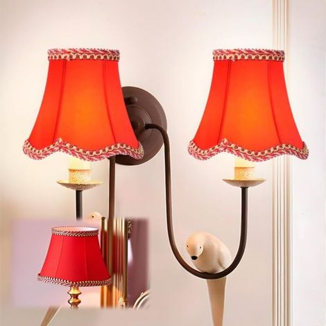 Abat-jour E14, Abat-jour en Tissu Rouge à Bordure Dorée Plissé à Clipser pour Lustre Cristal, Lampe Chevet, Applique Murale, 3PCS, Tissu Rouge, Décoration Intérieure Élégante