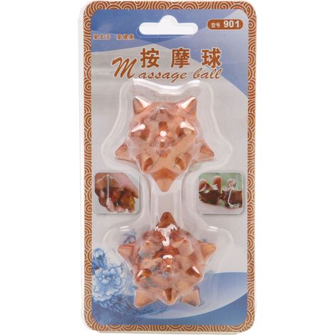 Lot de 2 boules bois massage mains, texture pointue acupression, paume relaxante pour seniors (1/5)