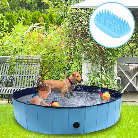 Randaco Piscina plegable para perros de PVC antideslizante, bañera para animales 160 x 30 cm, azul