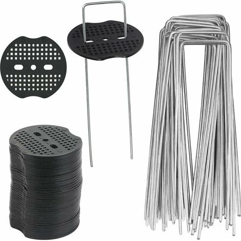 40 Pcs Piquets de Jardin, Sardine Bache avec 40 Rondelles, Piquets de Fixation pour Bàche Toile Paillage, Tissu de Mauvaises Herbes, Feuilles de Sol Tente 154cm (1/5)
