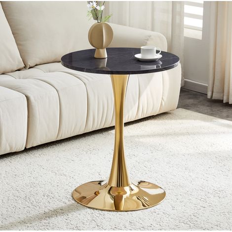 Mesa redonda 60 cm negro y dorado en MDF y metal con estilo Mid-Century y base estable (1/5)