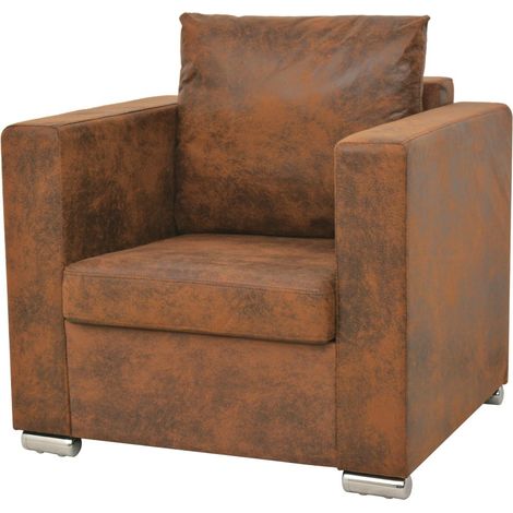 Poltrona sedia design lounge sedile club divano lounge pelle scamosciata artificiale marrone 1102124/3