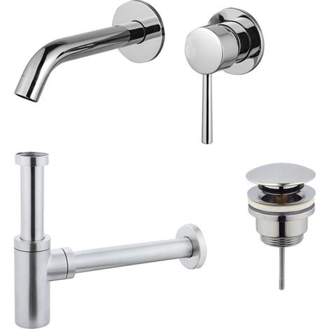 FugaFlow Eccelente Sobrado Slim Slim Kit mitigeur lavabo - robinet encastrable - bonde clic clac - siphon design - Chrome brillant (1/4)