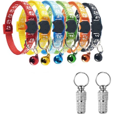 Collier Pour Chat - Nylon Réglable 19-32 cm - Avec 2 Plaques Identité - Fermoir Sécurité Rapide - Lot de 6 Colliers (1/5)