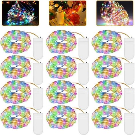 Guirlande lumineuse LED à piles, 12 guirlandes de 2 mètres de long chacune, avec 20 perles LED en fil de cuivre miniature, de couleurs variées, idéale pour les chambres, l'intérieur, Noël, l'extérieur (1/5)
