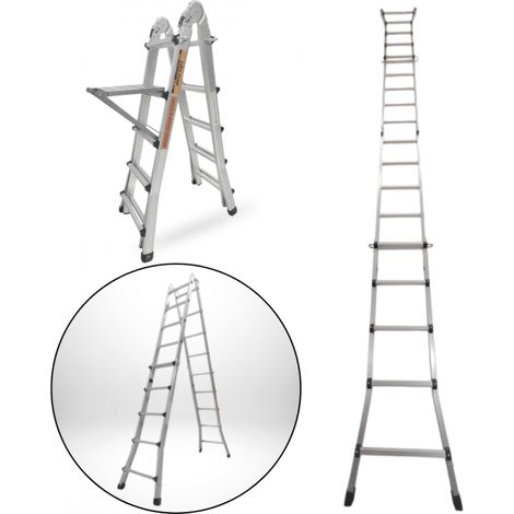 Échelle articulée pliante et télescopique en aluminium 4x5 marches 4,96m + 1 tablette - SECURY-T