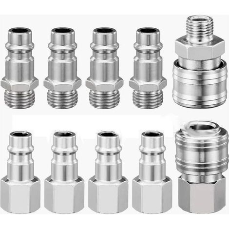 Kit de 10 raccords pneumatiques à connexion rapide pour compresseurs, interface BSP 1/4 pouce, raccords à connexion rapide, raccords pneumatiques, tuyaux, connecteurs d'air comprimé, connecteurs mâles (1/2)