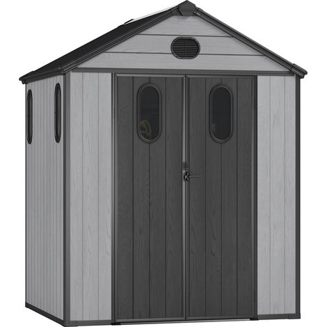 Aoodor Outdoor Resin Storage Shed with Reinforced Floor, Windows and Mesh Vents - 185.93 × 158.50 × 228.60 cm