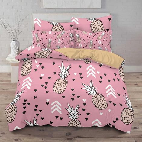 Bettwäsche Set 220x240cm mit 2 Kissenbezügen 80x80cm, tropische Ananas, Mikrofaser