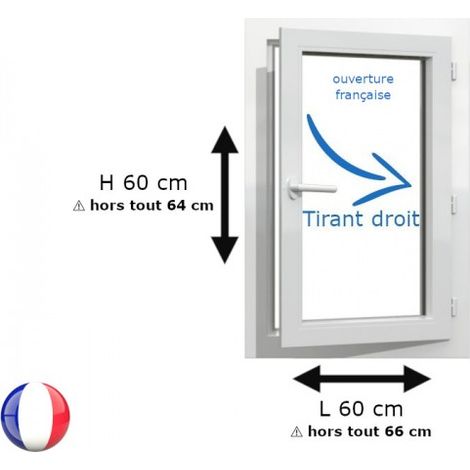 Fenêtre PVC 1 vantail H 60 x L 60 cm OF pour pose en neuf avec poignée - tirant droit