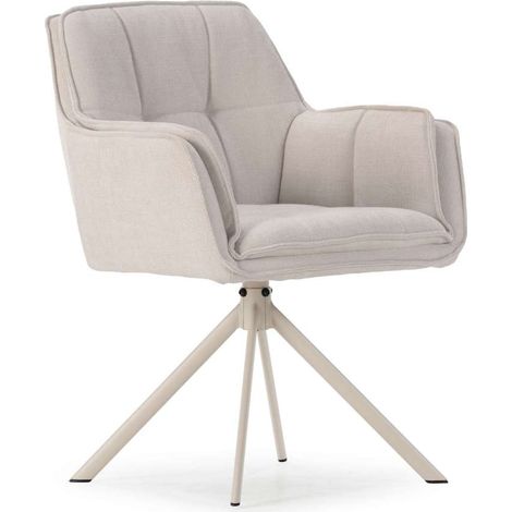 Pack de 2 sillones giratorios modelo Kiko tapizado textil beige, patas crema, 84cm(alto) 60cm(ancho) 67cm(largo) (1/5)