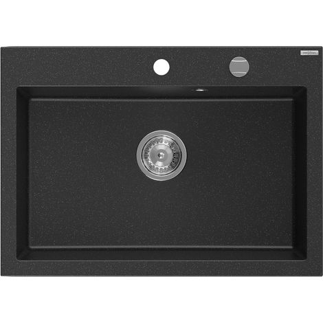 Mexen Elix Granitspüle 1-beckig 700 x 500 mm, schwarz/silber Metallic, Chrom Siphon - 6526701005-73