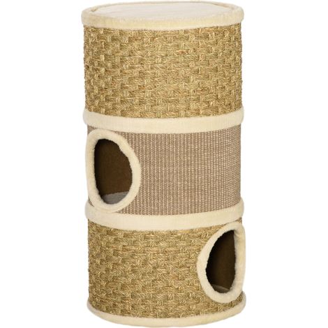 easycomfort casetta cuccia per gatti tiragraffi a torre 3 nicchie corda in sisal alga marina (1/5)
