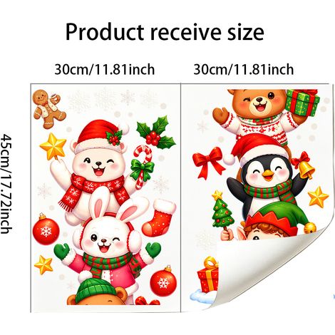 Stickers muraux animaux de Noël à empiler pour salon, hall d'entrée, chambre d'enfant, chambre à coucher et portes - Stickers décoratifs festifs - JT6087 (30452 pièces)
