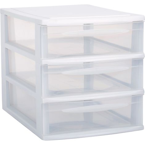 Module de rangement format A4 3 tiroirs avec Stop Tiroirs - Superposables - Blanc - Origine France - Livraison gratuite